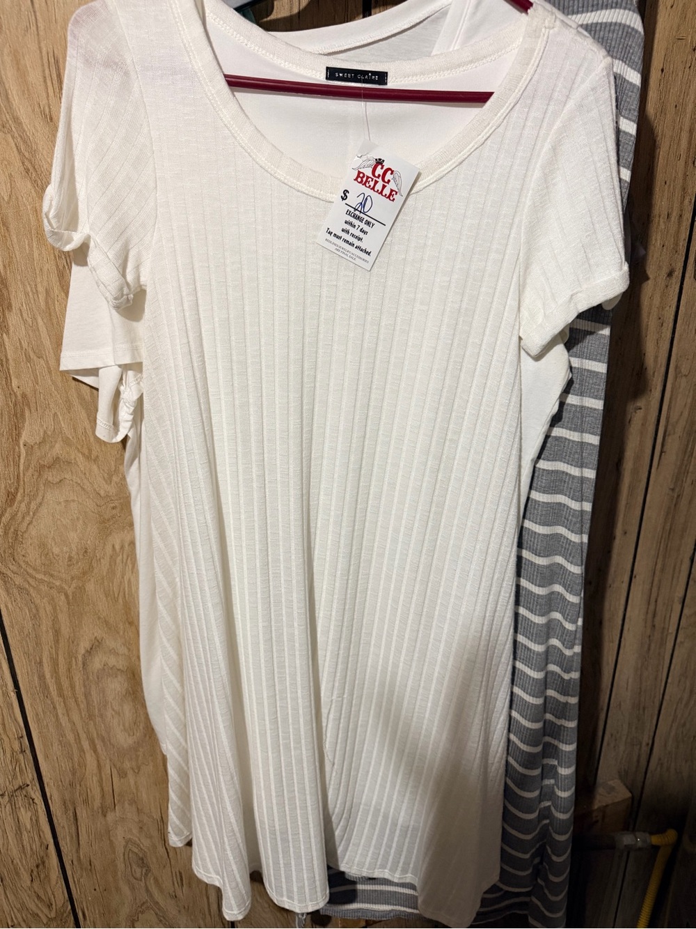 Sweet Claire Cream Ribbed Short Sleeve Swing Tunic